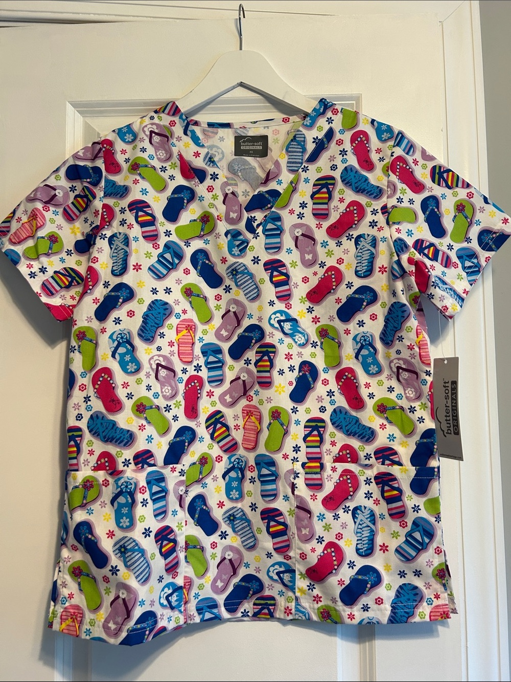 Butter Soft Colorful Flip Flop Print Scrub Top